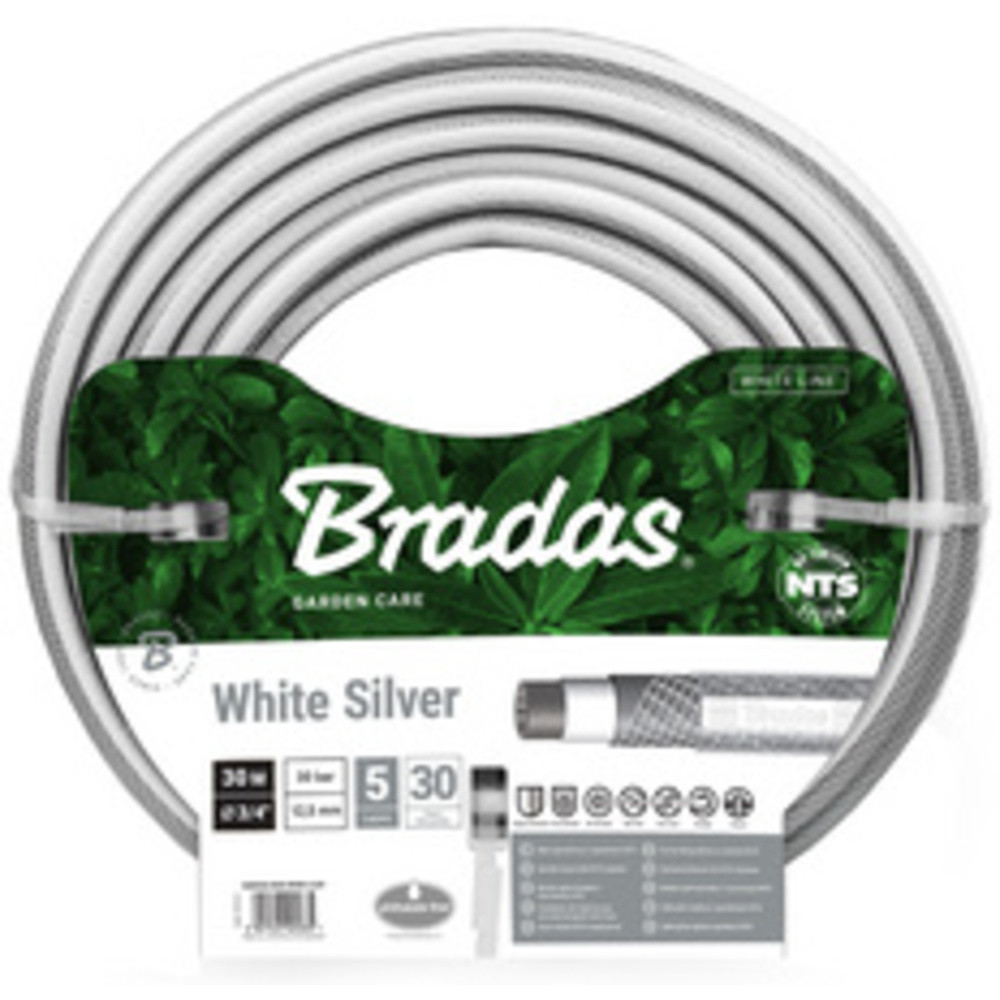 BRADAS Tuyau d'arrosage NTS WHITE SILVER, 1/2', 30 m