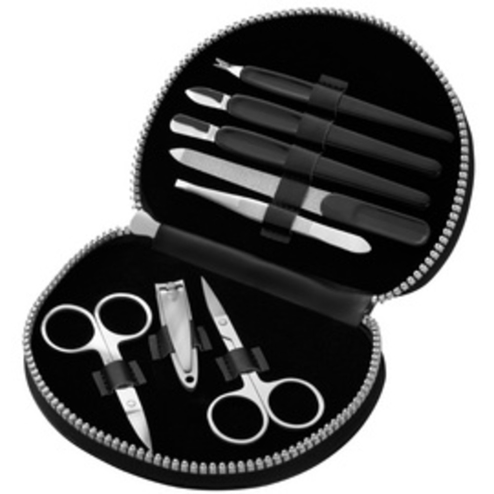 CLAUSS Set de manucure, tui en similicuir, 8 pices, noir