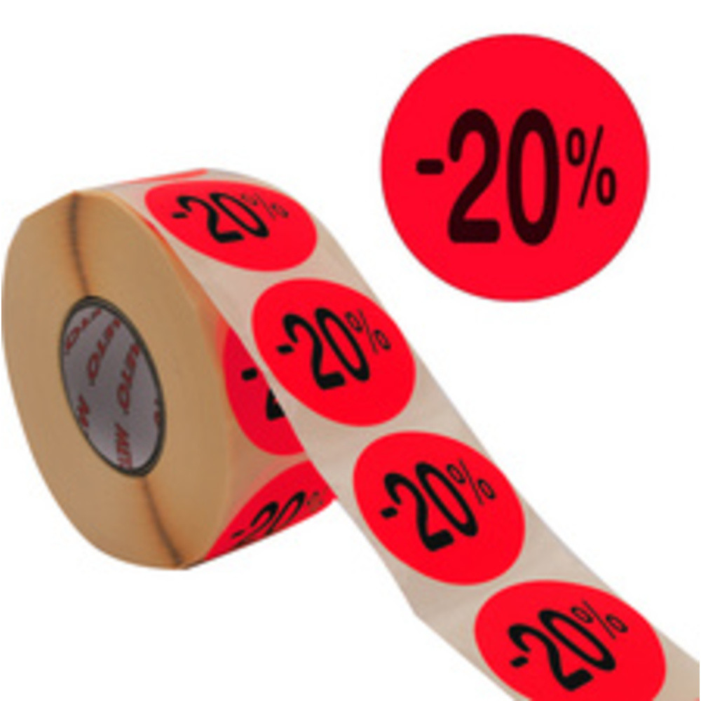 METO tiquette promotionnelle '-20%', rond, rouge fluo