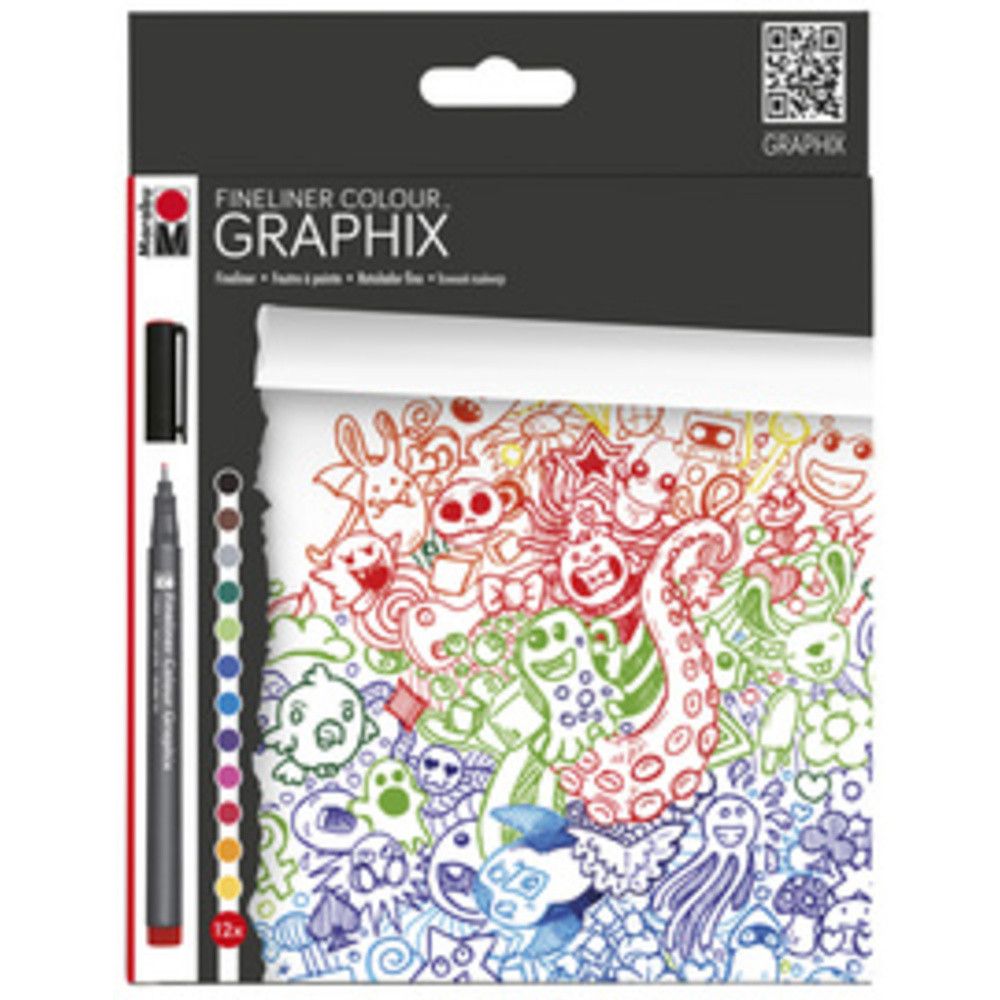 Stylo Marabu Fineliner Graphix Doodle Supreme 0 5 mm 12 pièces 12x - vue 2