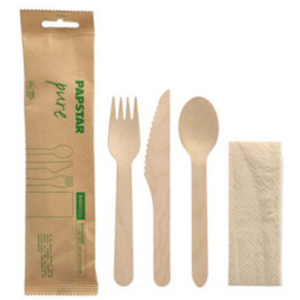 PAPSTAR Kit de couverts 'pure', en bois de bouleau, 4 pices
