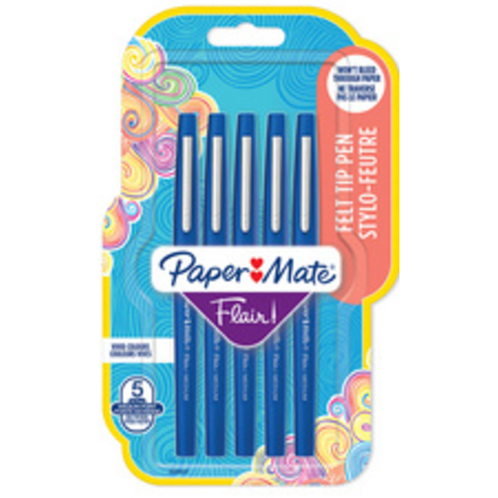 Stylo feutre Flair, blister de 5, bleu