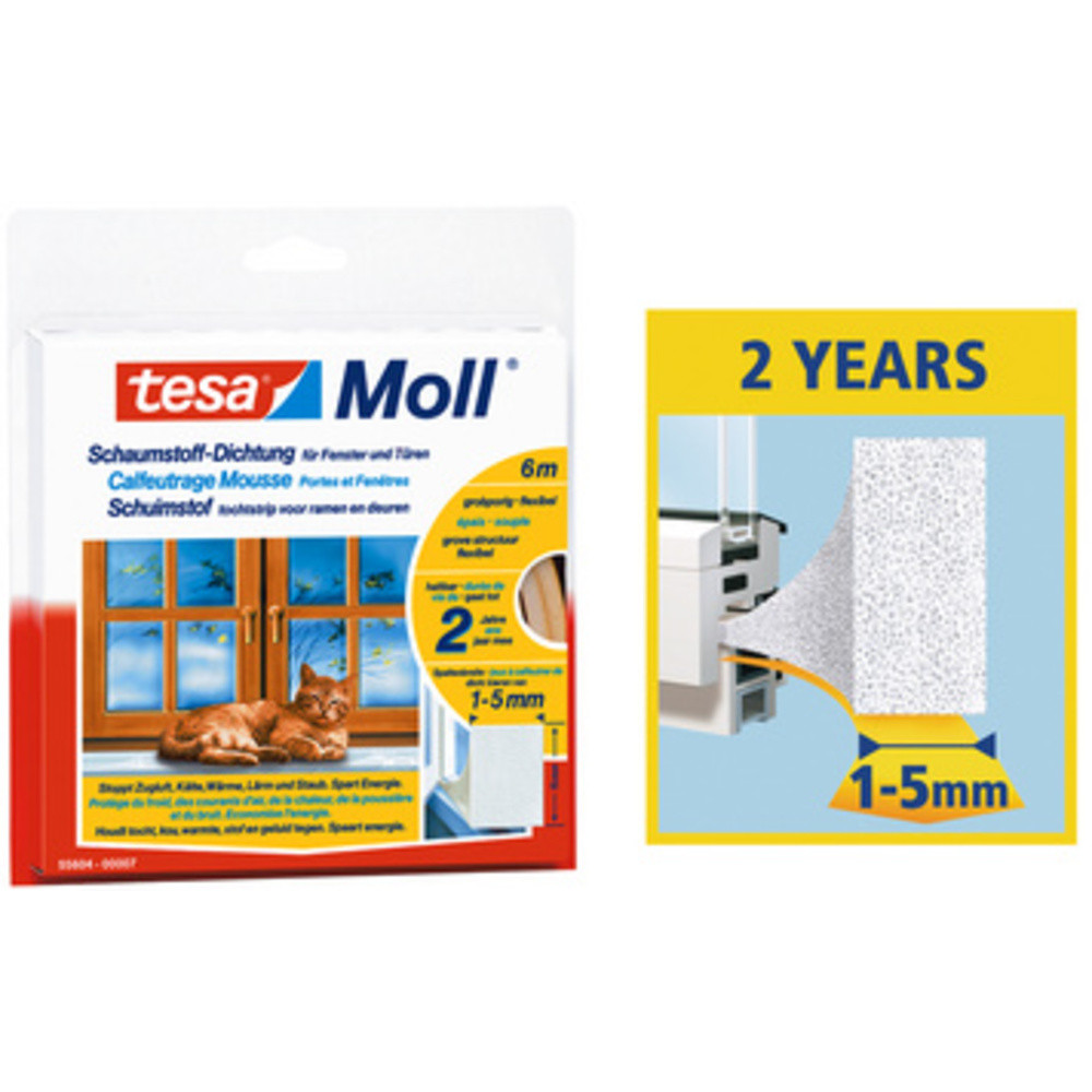 TESA Moll UNIVERSAL Calfeutrage mousse, 9 mm x 10 m, blanc