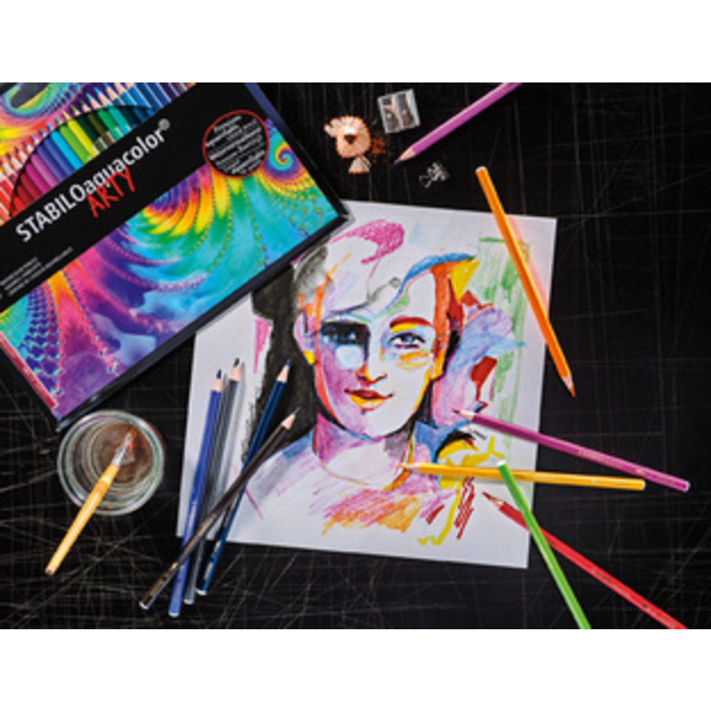 Crayon de couleur aquacolor 'ARTY', étui métallique