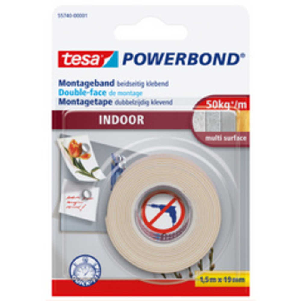 TESA Powerband Adhsif de montage INDOOR, 19 mm x 5 m