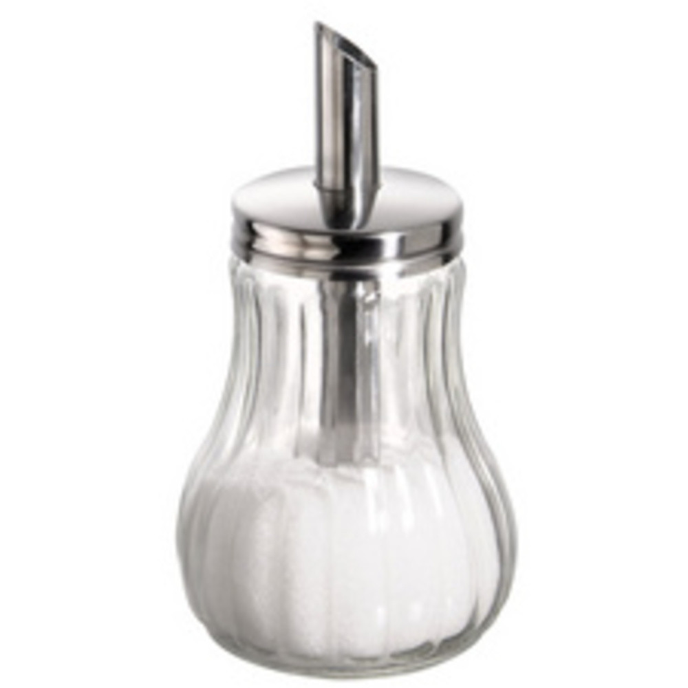 Sucrier, avec tube doseur, acier inoxydable/verre