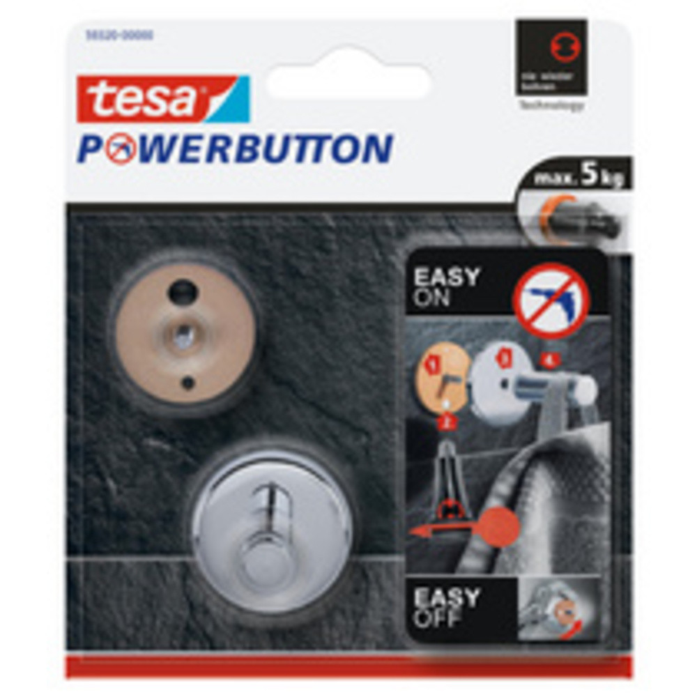 Powerbutton Crochet adhésif Universal large, chrome