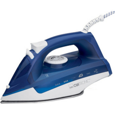 Clatronic DB 3704 fer à vapeur base inox, fonction repassage à sec, vapeur verticale, 2200, blanc bleu