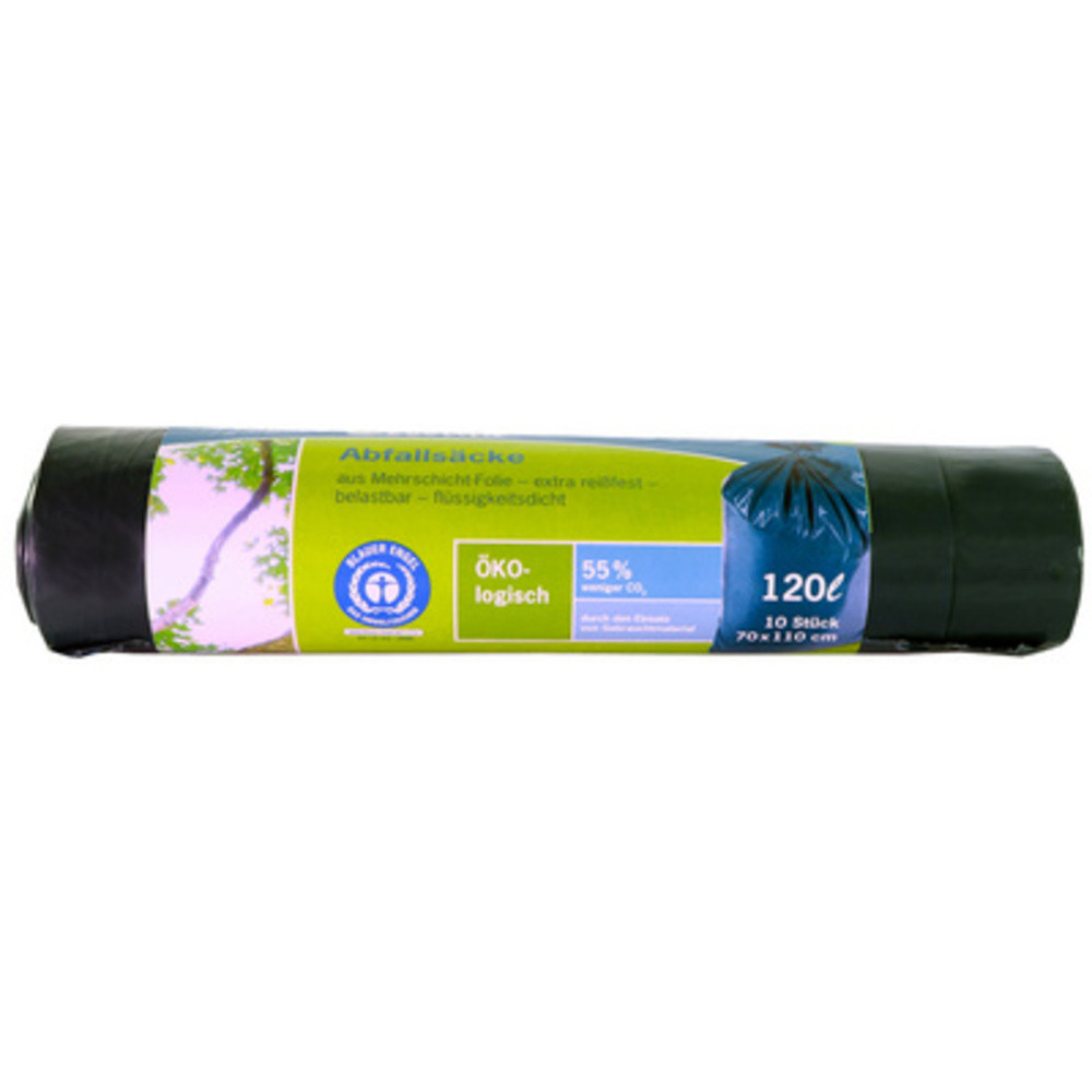 Sac poubelle, 120 litres, bleu/noir
