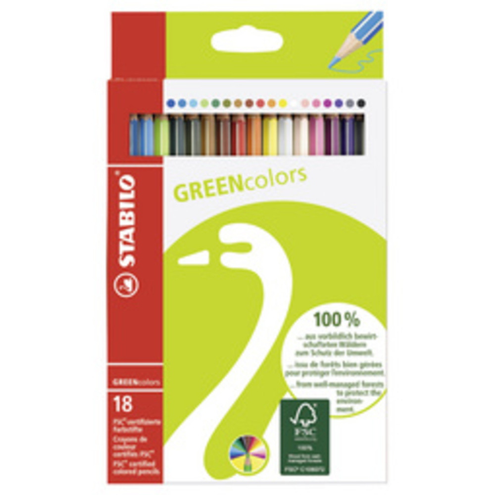 Crayon de couleur GREENcolors, étui carton de 18
