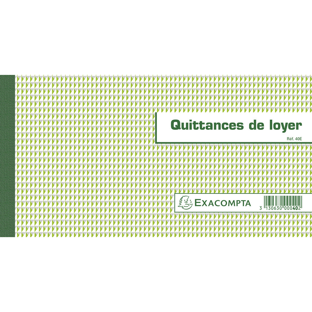 EXACOMPTA Carnet  souche Quittances de loyer 50 feuillets - Format horizontal de la quittance 13x18,5 cm