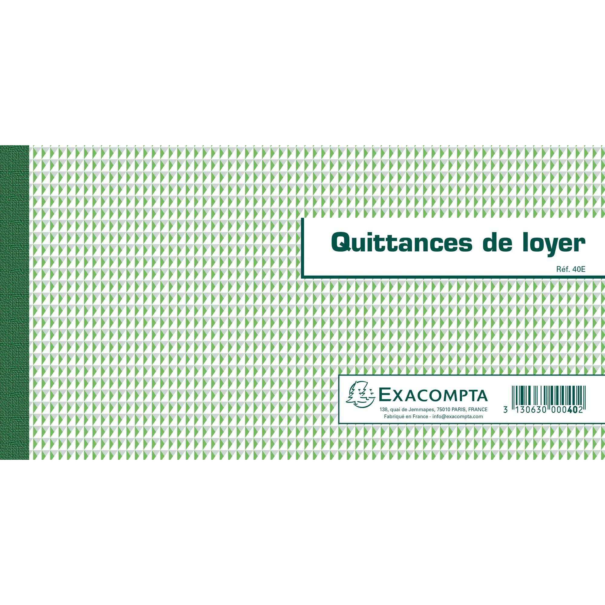 EXACOMPTA Carnet à souche Quittances de loyer 50 feuillets Format horizontal de la quittance 13x18 5 cm