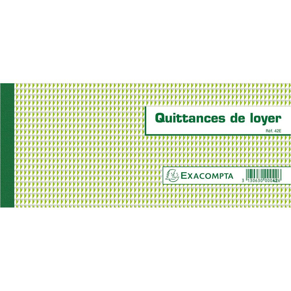 EXACOMPTA Carnet  souche Quittances de loyer 50 feuillets - Format horizontal de la quittance : 10,1x16,5 cm
