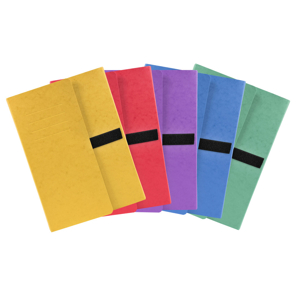 EXACOMPTA Chemise extensible 3 rabats carte lustre sangle scratch - 24x32cm - Couleurs assorties