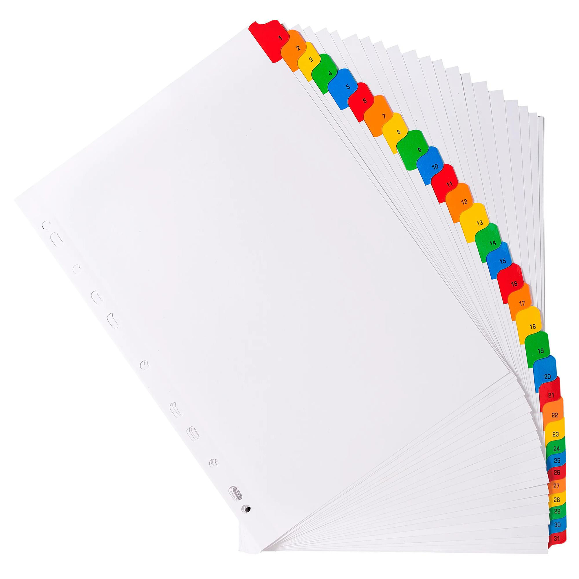EXACOMPTA Intercalaires Imprimés numériques carte blanche 160g/renforts couleurs + page de garde - 31 positions - A4 - Blanc