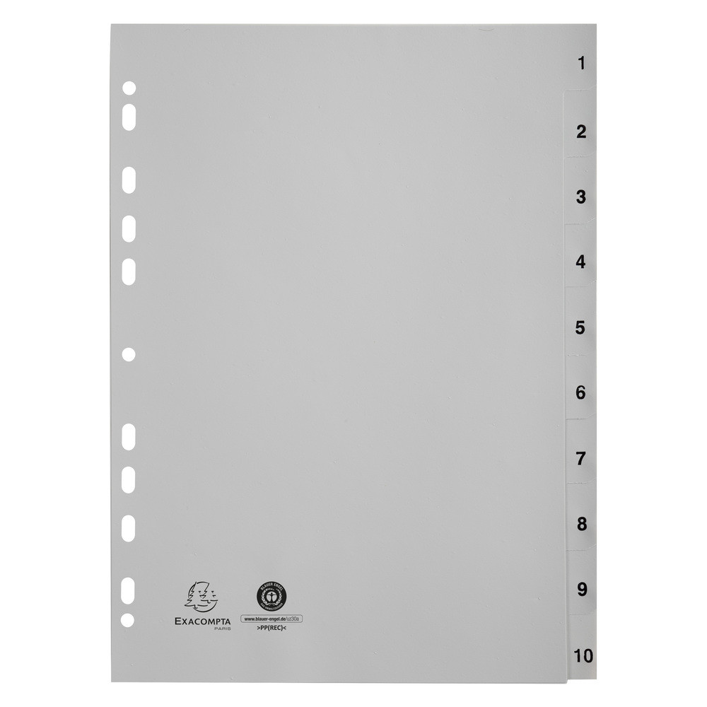 EXACOMPTA Intercalaires imprims numriques PP gris recycl - 10 positions - A4 - Gris