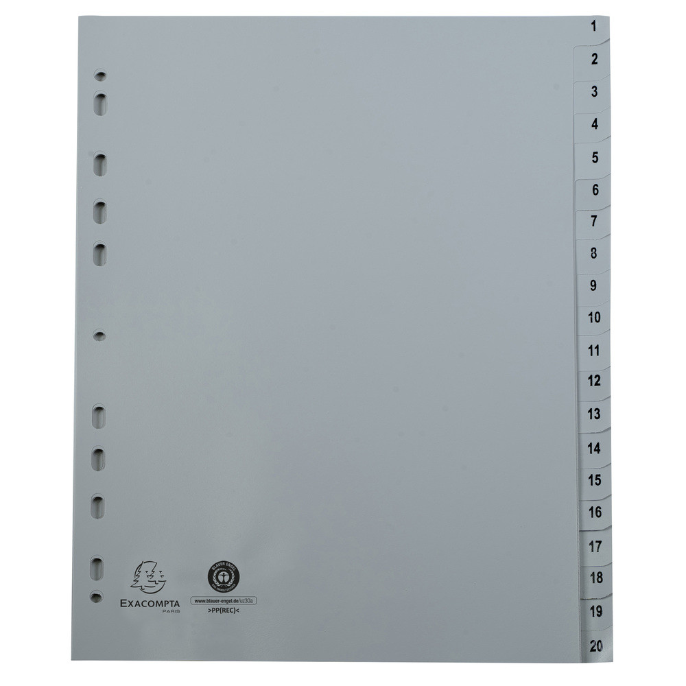 EXACOMPTA Intercalaires imprims numriques PP gris recycl 20 positions - A4 - Gris