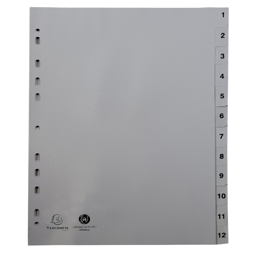 EXACOMPTA Intercalaires imprims numriques PP recycl gris - 12 positions - A4 - Gris