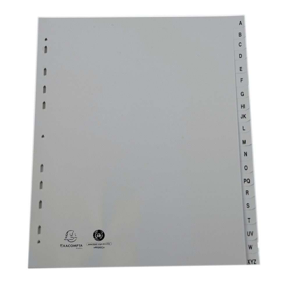 EXACOMPTA Intercalaires imprims alphabtiques PP recycl gris - AZ 20 positions - A4 Maxi - Gris