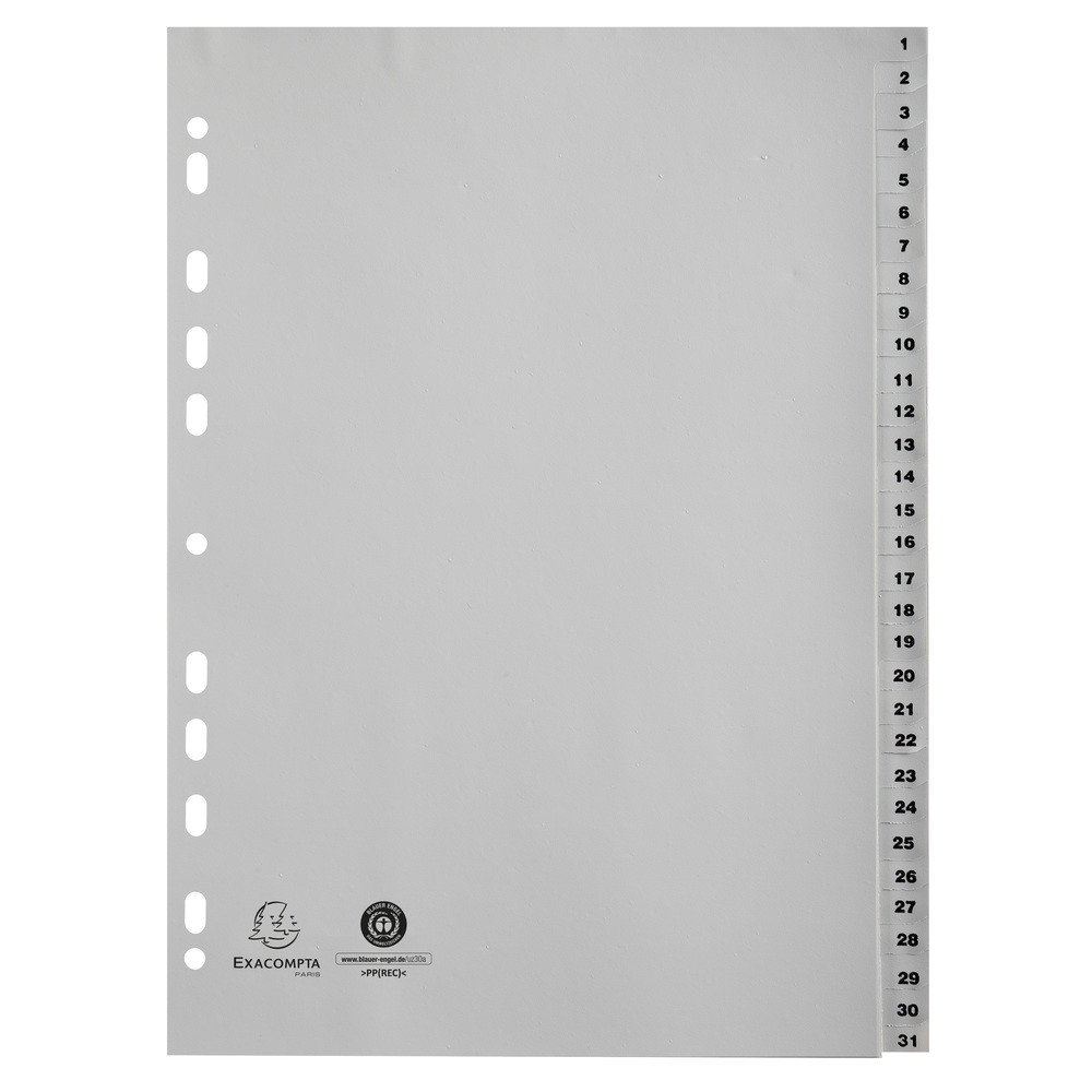 EXACOMPTA Intercalaires imprims numriques PP recycl gris - 31 positions - A4 - Gris