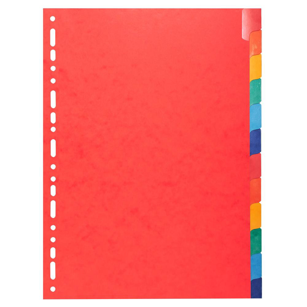 EXACOMPTA  Intercalaires Carte lustr&eacute;e 225g avec onglets renforc&eacute;s - 12 positions - A4 - Couleurs assorties