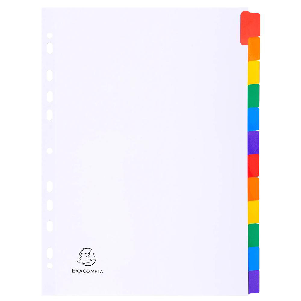EXACOMPTA Intercalaires carte blanche 160g avec onglets couleurs renforcs - 12 positions - A4 - Blanc