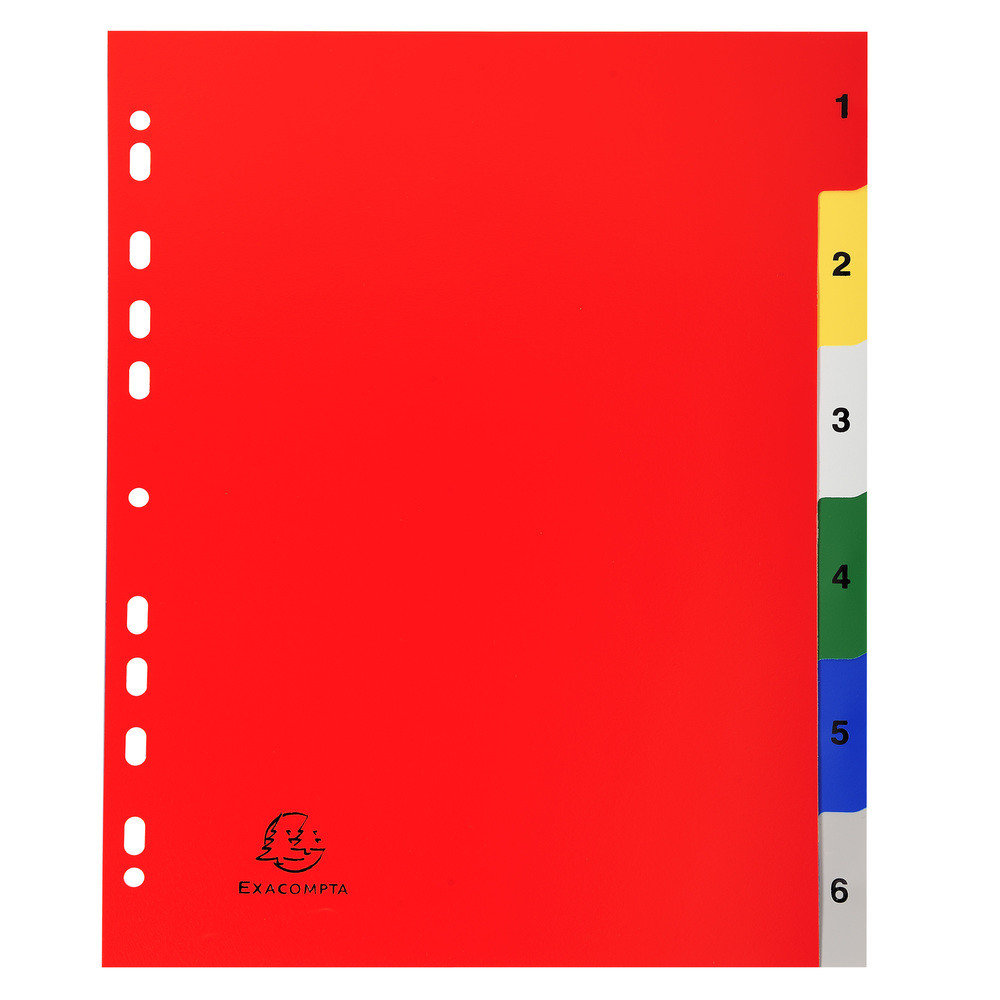 EXACOMPTA Intercalaires imprims numriques polypropylne 12/100e - 6 positions - A4 Maxi - Assorties vives