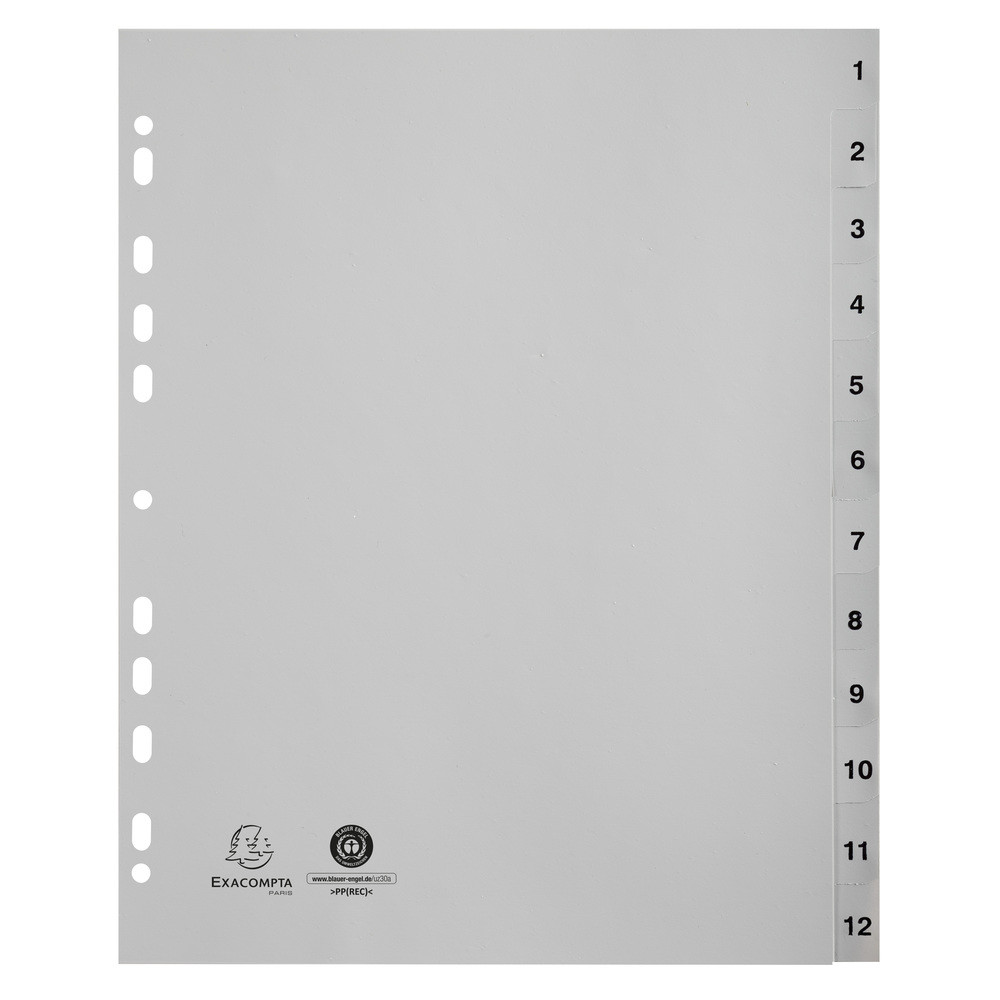 EXACOMPTA Intercalaires imprims numriques PP recycl gris 12 positions - A4 Maxi - Gris