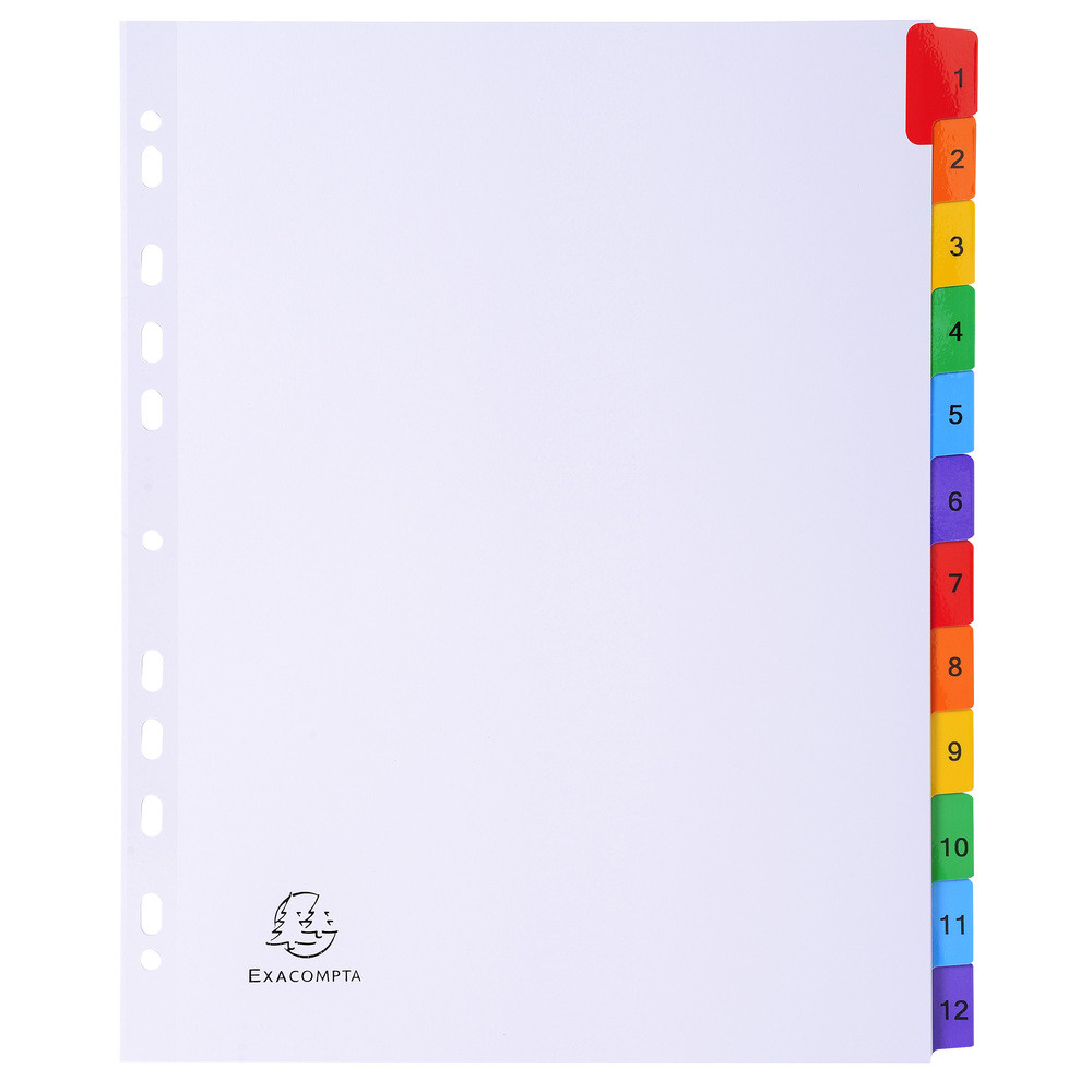 EXACOMPTA Intercalaires Imprims numriques carte blanche 160g- 12 positions - A4 Maxi - Blanc