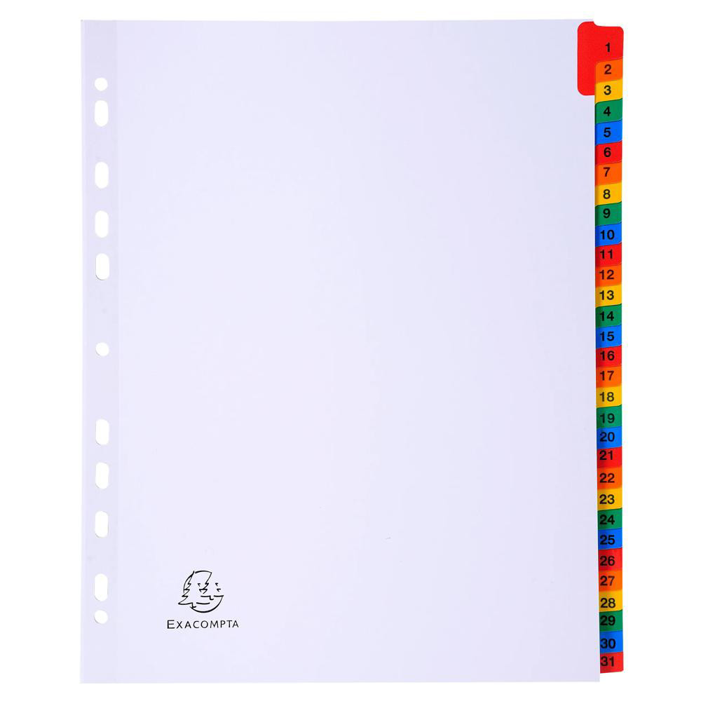 EXACOMPTA  Intercalaires Imprim&eacute;s num&eacute;riques carte blanche 160g- 31 positions - A4 Maxi - Blanc