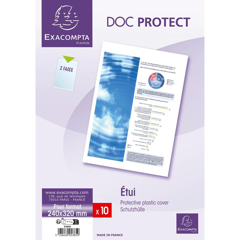 EXACOMPTA Sachet de 10 étuis de protection simples PVC lisse 20/100e - A4 maxi - Cristal