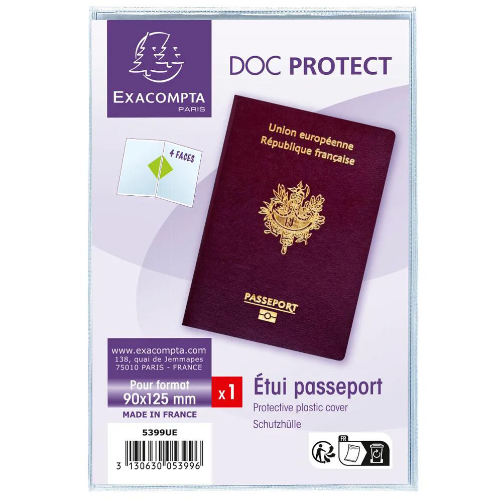 EXACOMPTA Etui de protection pour passeport 2 volets PVC lisse 20/100e - Cristal