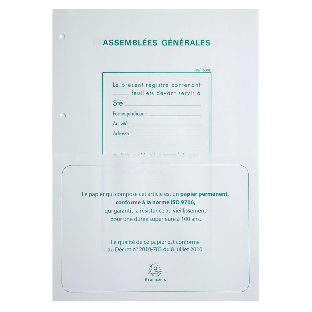 EXACOMPTA Recharge A4 pour reliures registres 100 feuillets perforation 4 trous