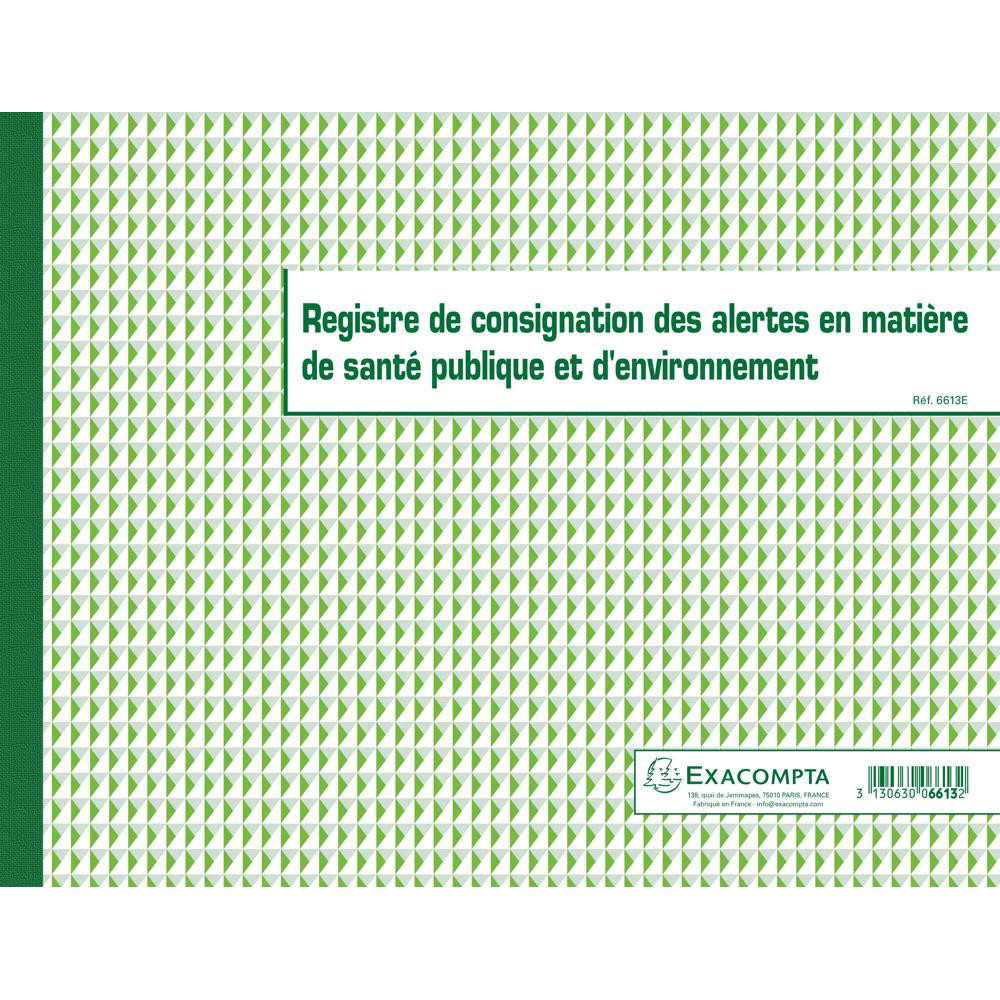EXACOMPTA Piqûre 24x32cm Registre de consignation des alertes en matière de santé publique et d'environnement 20 pages - vue 5
