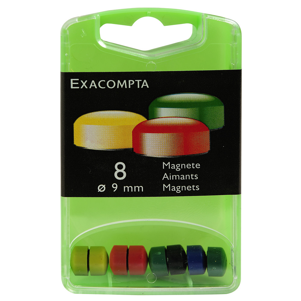 EXACOMPTA Bote de 8 aimants F9 - 9mm de diamtre - Couleurs assorties