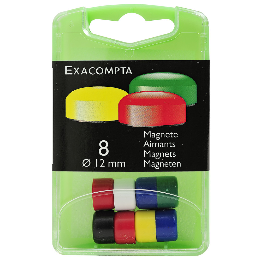 EXACOMPTA Bote de 8 aimants F12 - 12mm de diamtre - Couleurs assorties