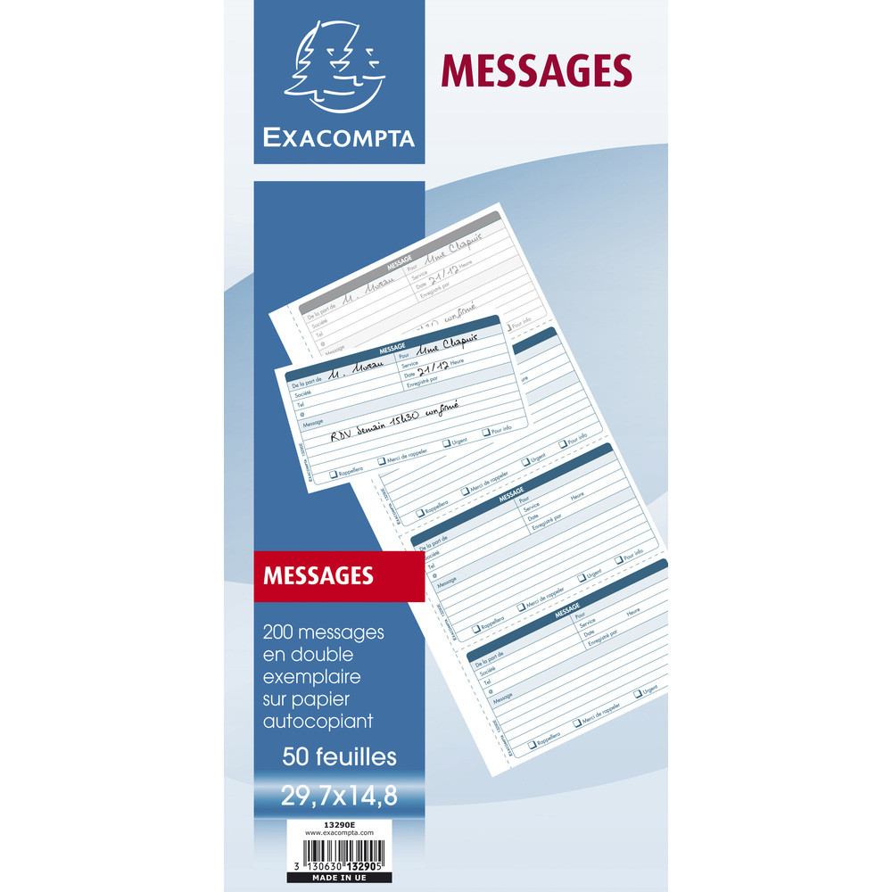 EXACOMPTA Carnet broch 29,7x14,8cm - Messages tlphones (4  la page) - 50 feuilles dupli autocopiantes