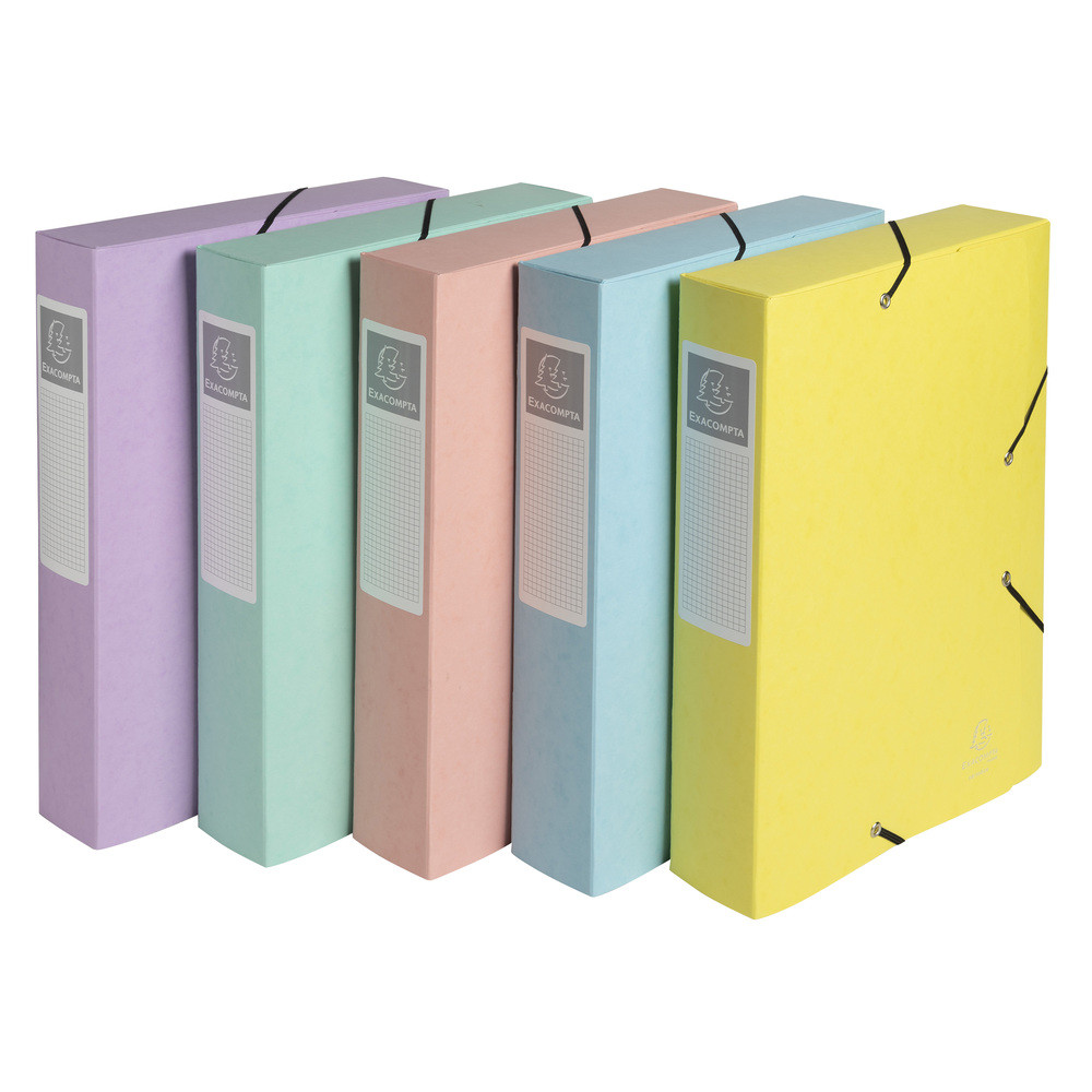 EXACOMPTA Boite de classement Cartobox livrée à plat Dos 60mm carte lustrée Aquarel - A4 - Couleurs assorties