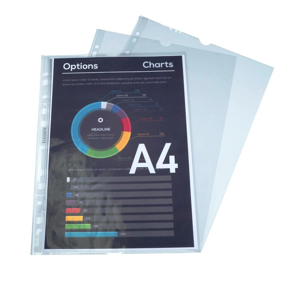 EXACOMPTA Bloc 50 pochettes perforées PP lisse Quick Doc - A4 - Cristal