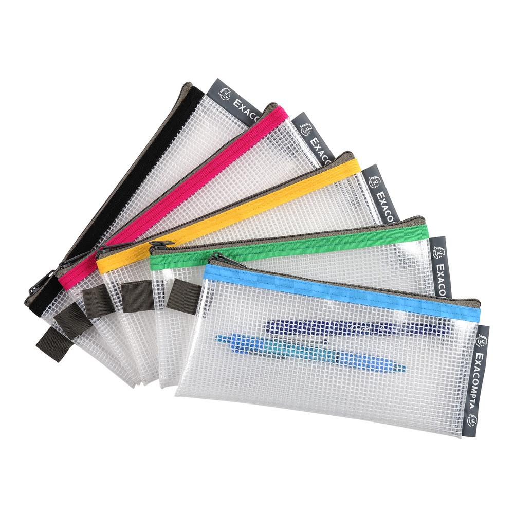 EXACOMPTA Pochette  fermeture clair en plastique souple - Couleurs assorties