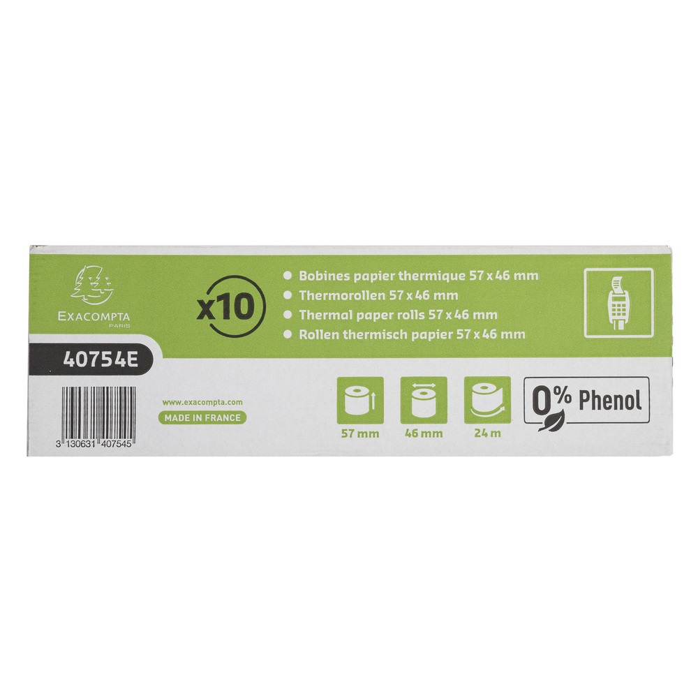 EXACOMPTA Bobine pour tickets de carte bancaire 57x46mm - 24m - 1 pli thermique 55g/m2 sans Phenol. - Blanc