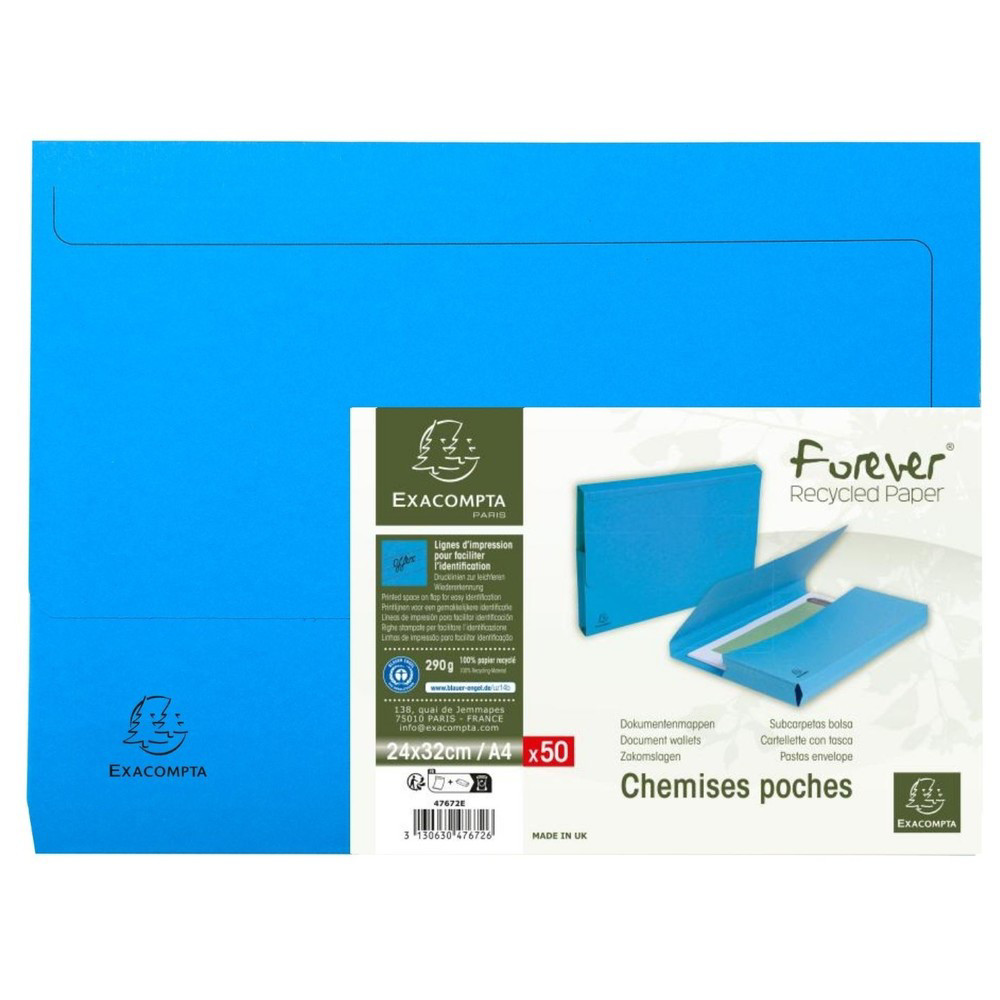 EXACOMPTA Paquet de 50 chemises poche coloris vifs Forever - 24,5x32,5cm - Bleu clair
