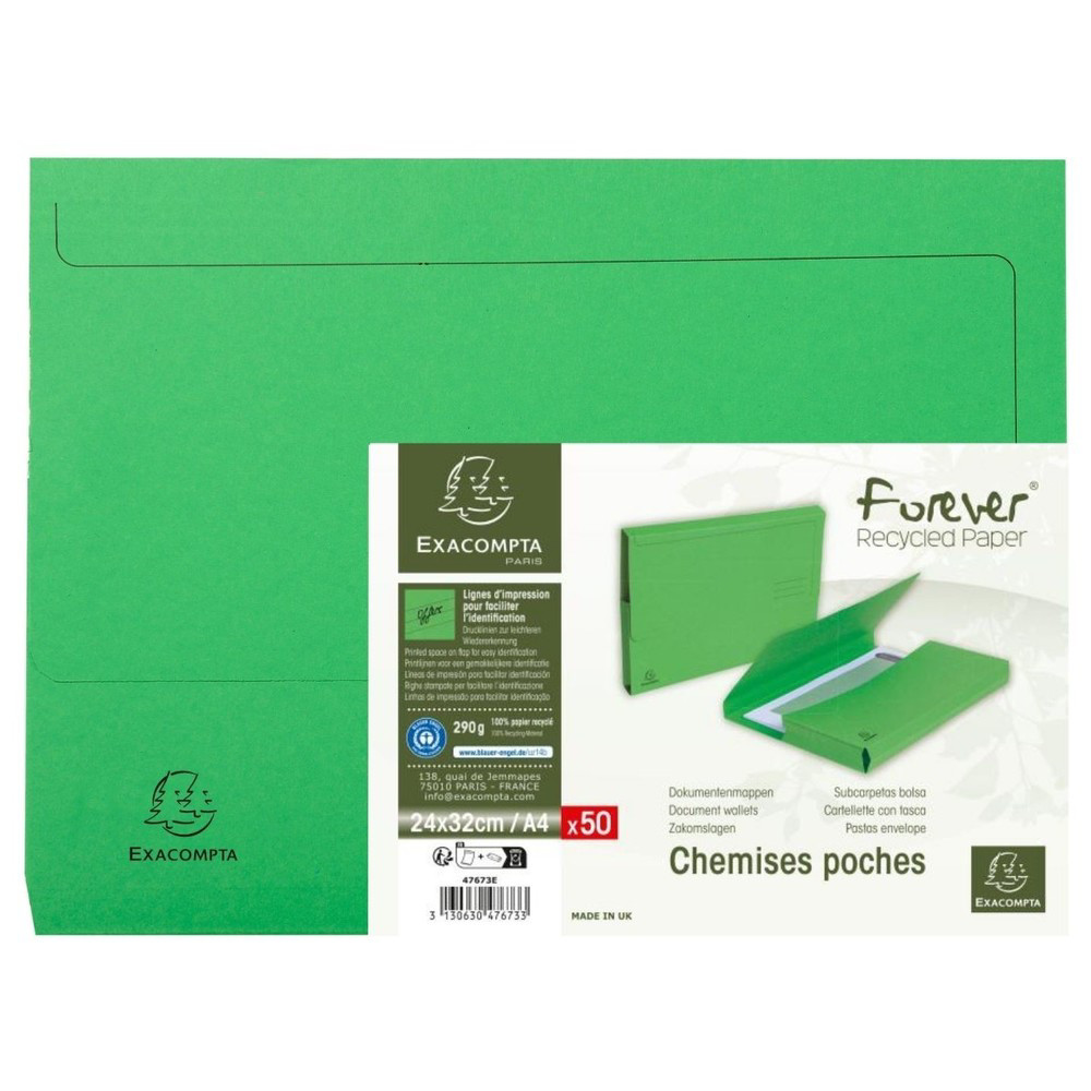 EXACOMPTA Paquet de 50 chemises poche coloris vifs Forever - 24,5x32,5cm - Vert vif