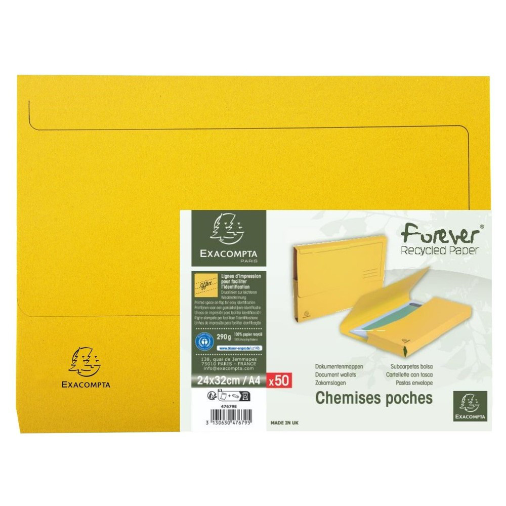 EXACOMPTA Paquet de 50 chemises poche coloris vifs Forever - 24,5x32,5cm - Jaune