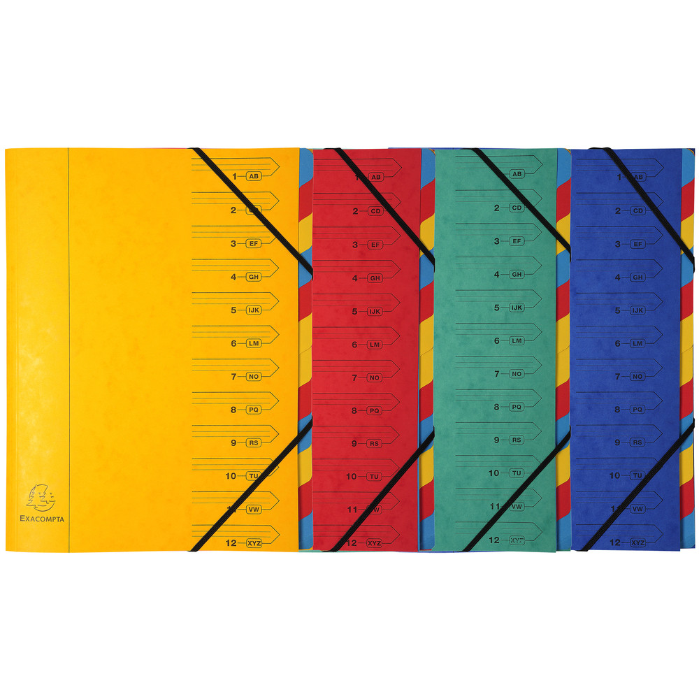 EXACOMPTA Trieur agraf avec lastiques 12 compartiments - Couleurs assorties