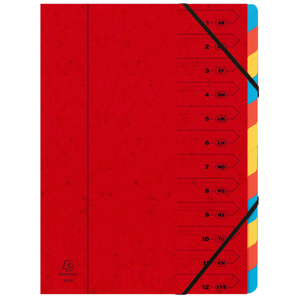 EXACOMPTA Trieur agraf avec lastiques 12 compartiments - Rouge