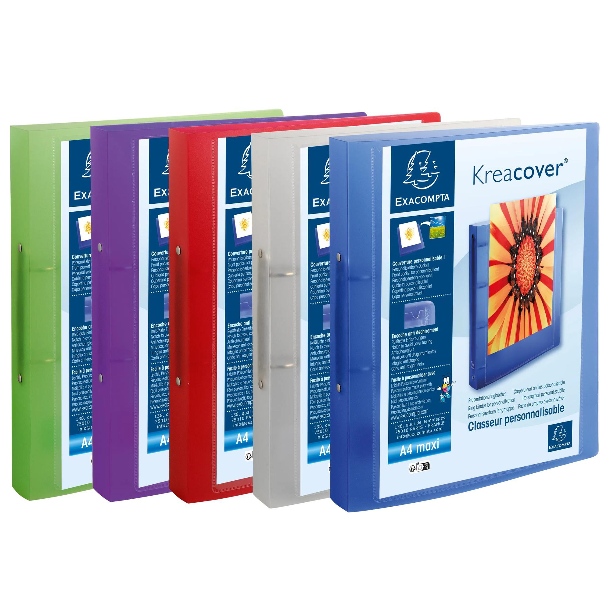 EXACOMPTA Classeur 2 anneaux 30mm polypropylène chromaline 7/10e Krea Cover - A4 maxi - Couleurs assorties