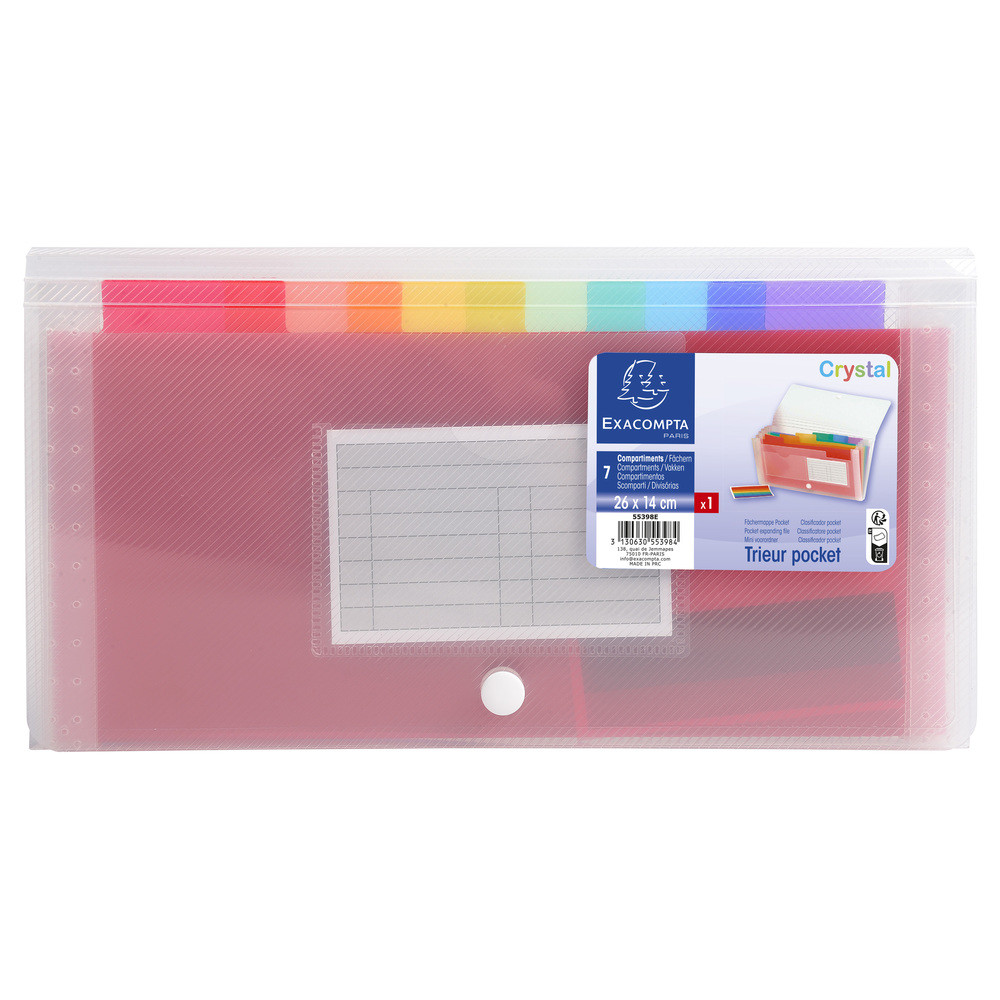 EXACOMPTA Trieur midi 7 compartiments en polypropylne Crystal - 14x26cm - Cristal