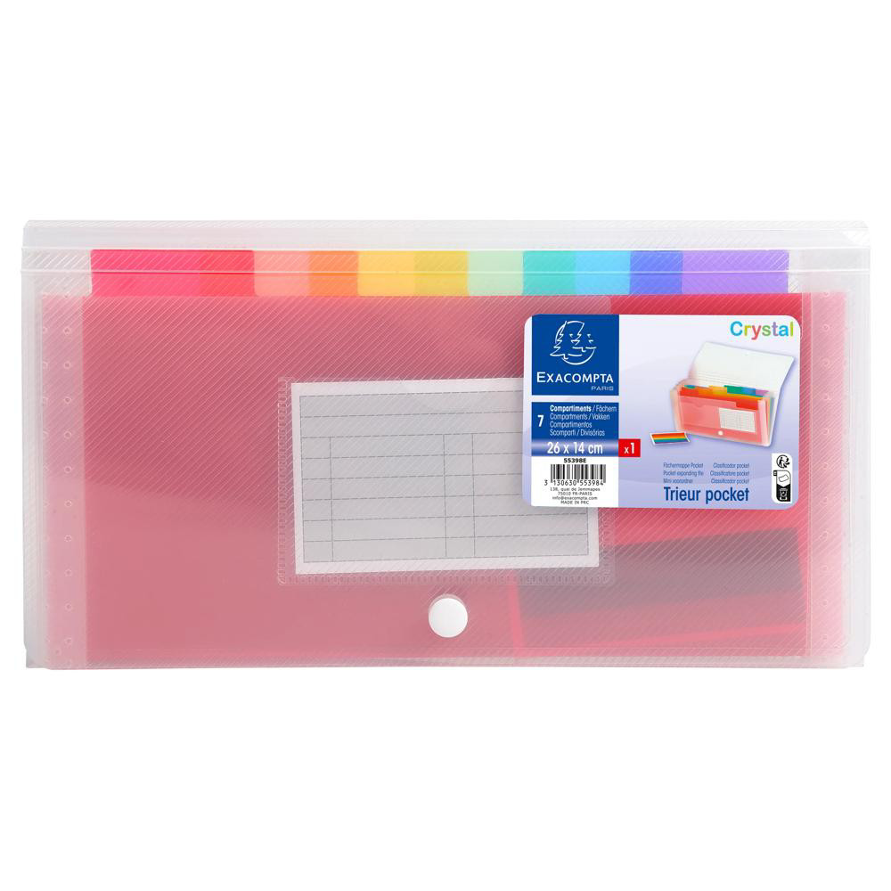 EXACOMPTA Trieur Pocket 14x26cm Polypropyl&egrave;ne Chrystal 7 Compartiments