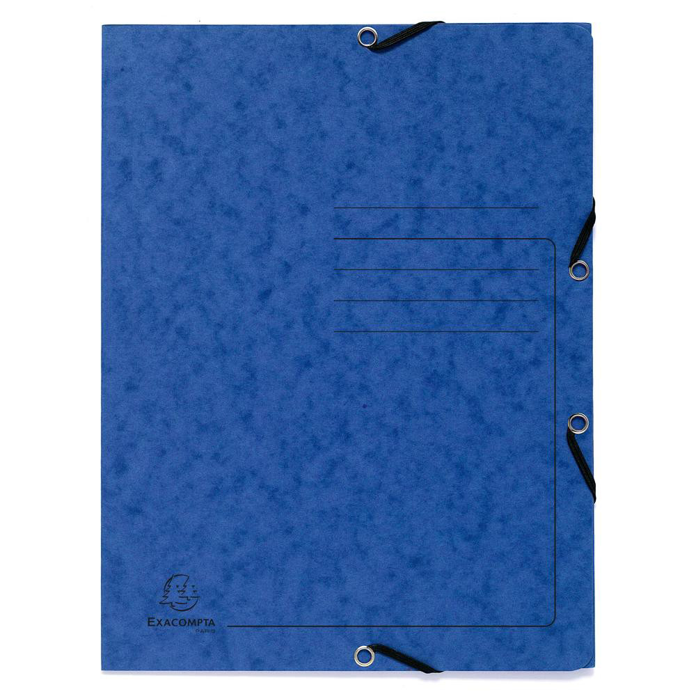 EXACOMPTA Chemise à élastique 3 rabats carte lustrée 355gm2 - A4 - Bleu